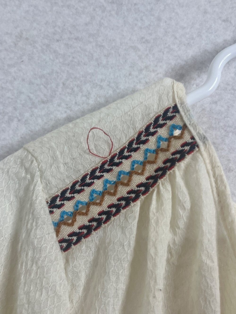 Jella Couture Cream Boho Embroidered Blouse 3/4 Sleeve Textured Top Size Medium - Picture 7 of 7
